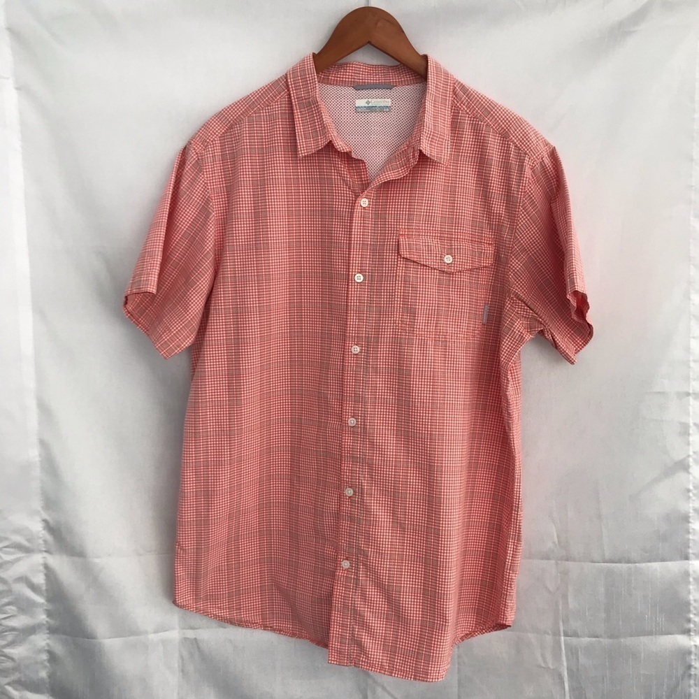 COLUMBIA / Orange & Gray Plaid Vented Short Sleeve Button Down Size L‎